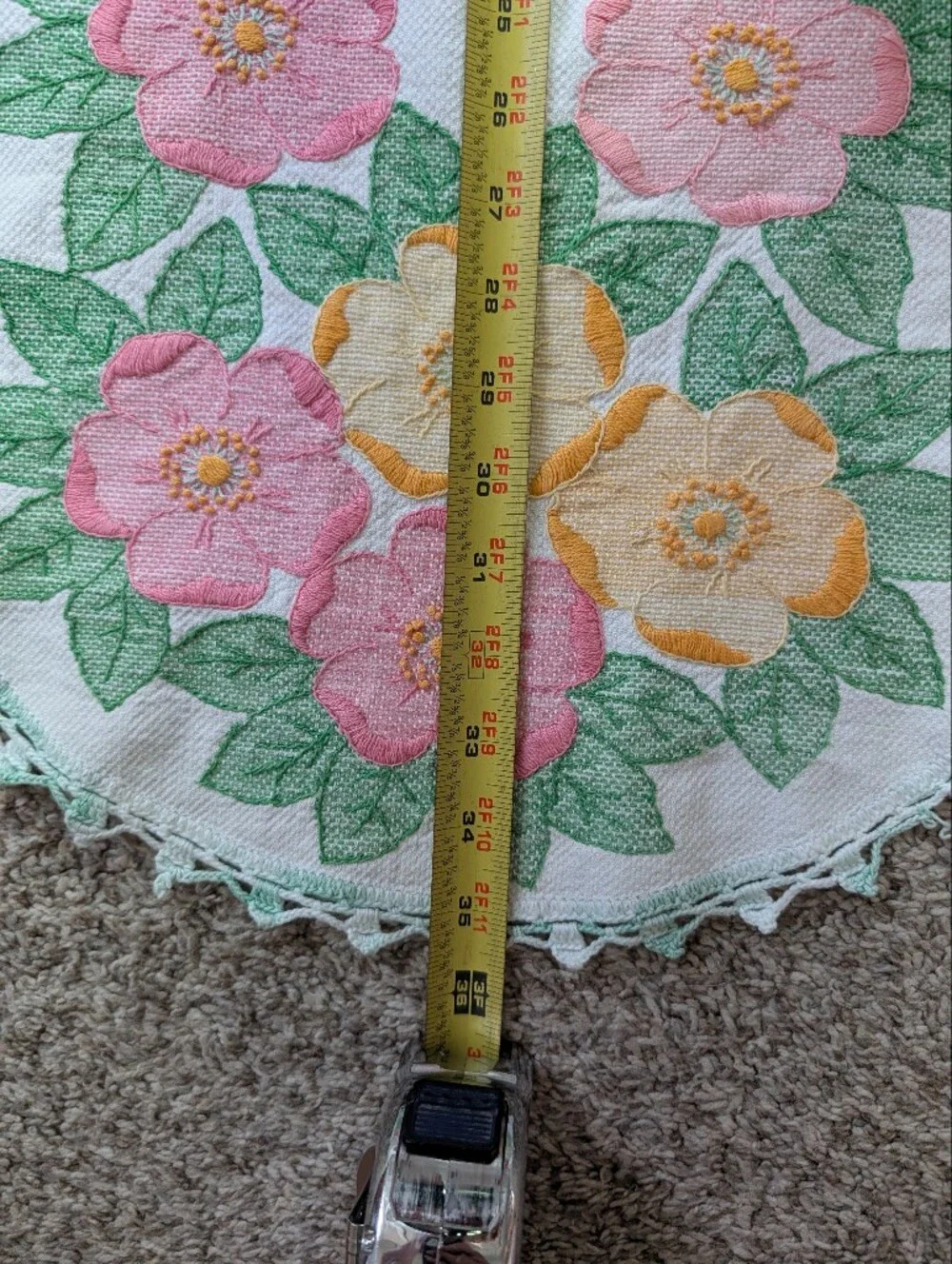 Hand-Embroidered Floral Table Runner - Pink & Yellow Flowers Cottage Core